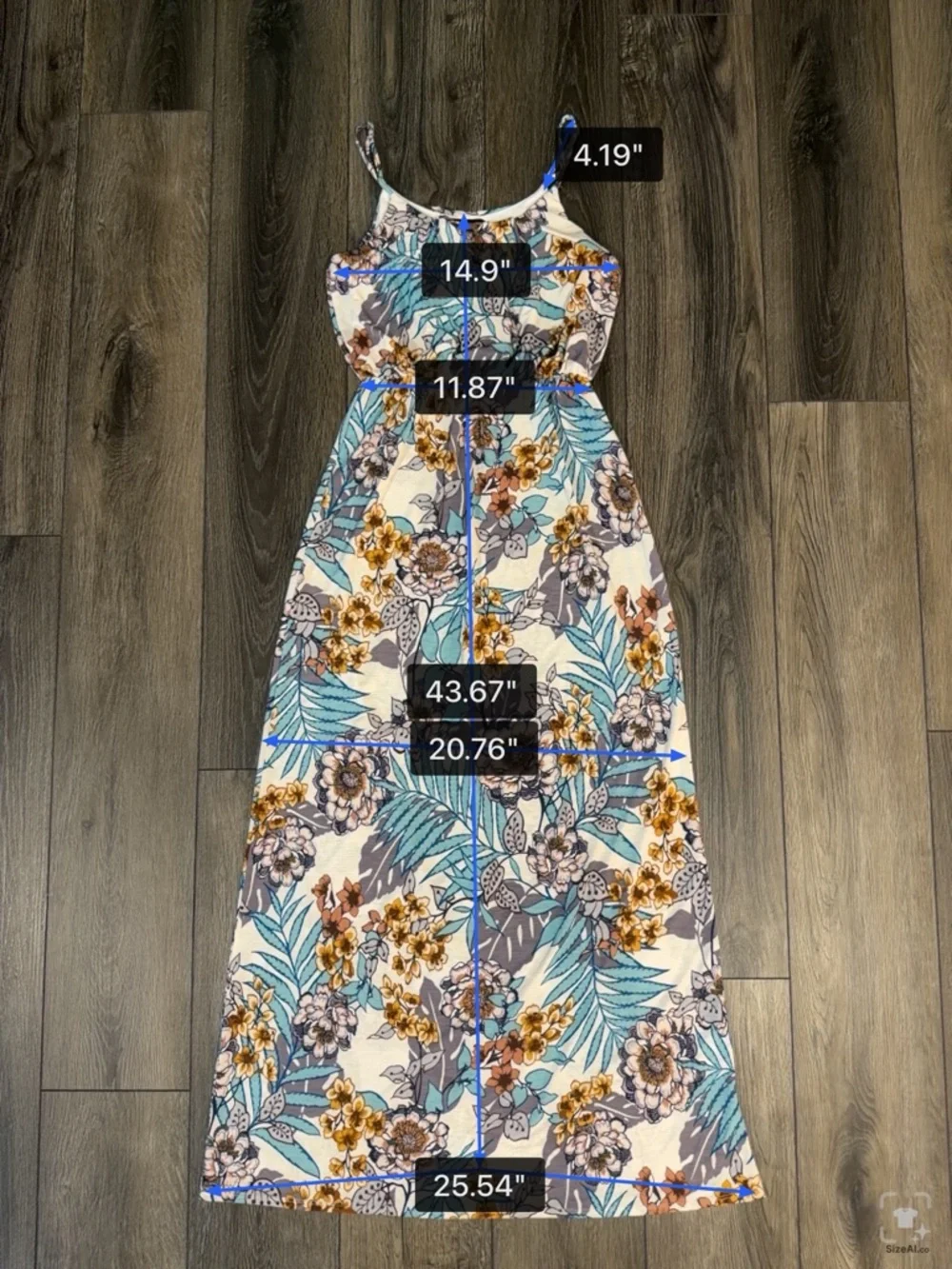 NAÏF Tropical Floral Maxi Dress Blue Tan White Small Summer Boho Vacation - Picture 15 of 15